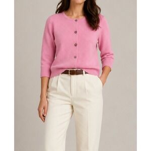 NEW Valerie Stevens Pink 100% Cashmere Cardigan Sweater Petite Floral Button M